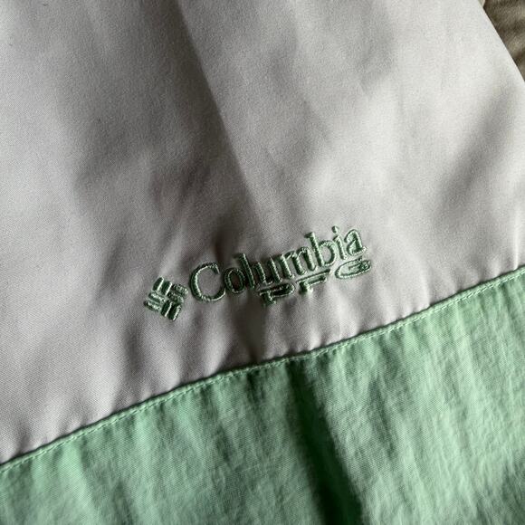 Columbia PFG Colorblock Hooded Anorak Pullover Jacket White Mint Navy Size S - Picture 4 of 7